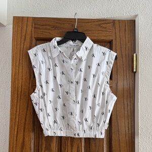 Calvin Klein White Button Down Sleeveless Shirt
